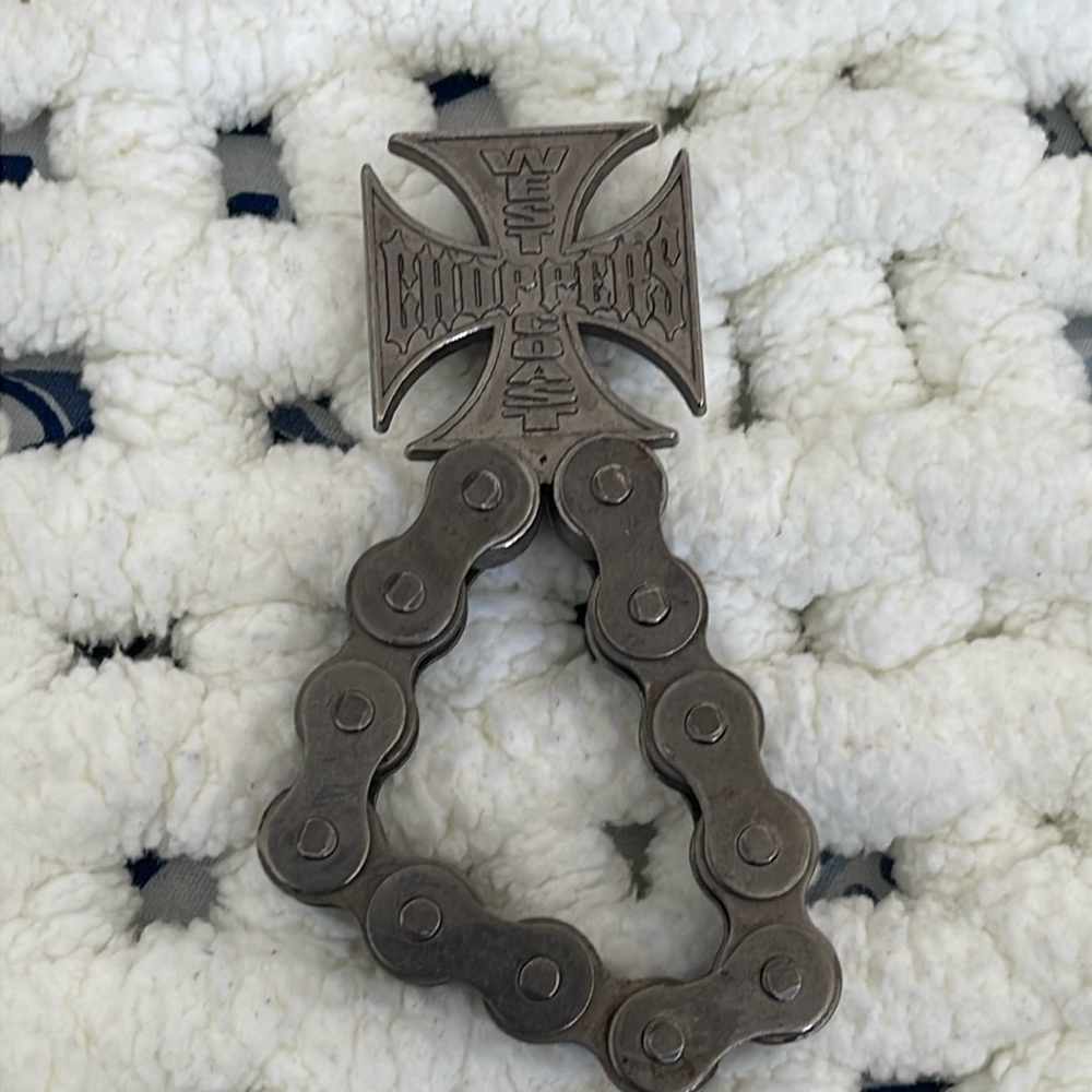 Vintage steel,Motorcycle chain bottle opener. Attach to‎ belt. Heavy. EUC